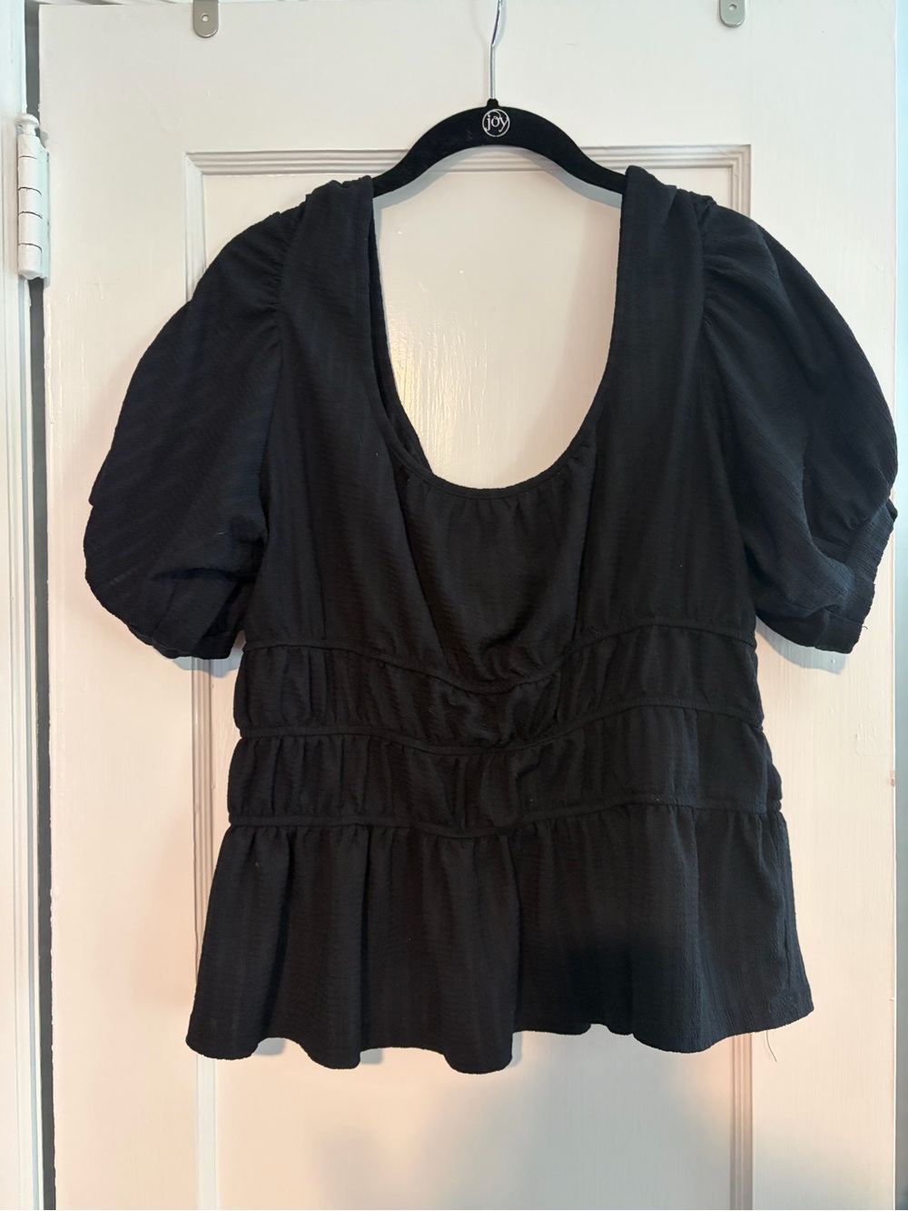 Anthropologie Black Scoop Neck Puff Sleeve Tunic Top